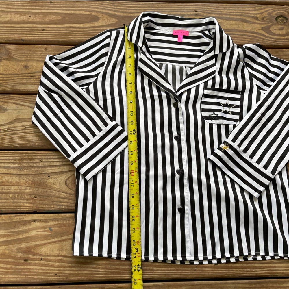 Betsey Johnson Black White Striped Pajama Set Moon Star Sleepwear Size Small - Picture 12 of 16